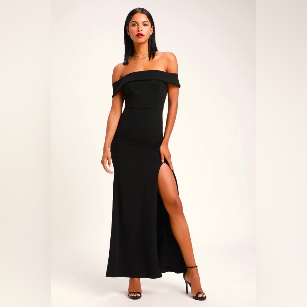 NWT LULU’S Aveline Black Off-the-Shoulder Maxi Dress